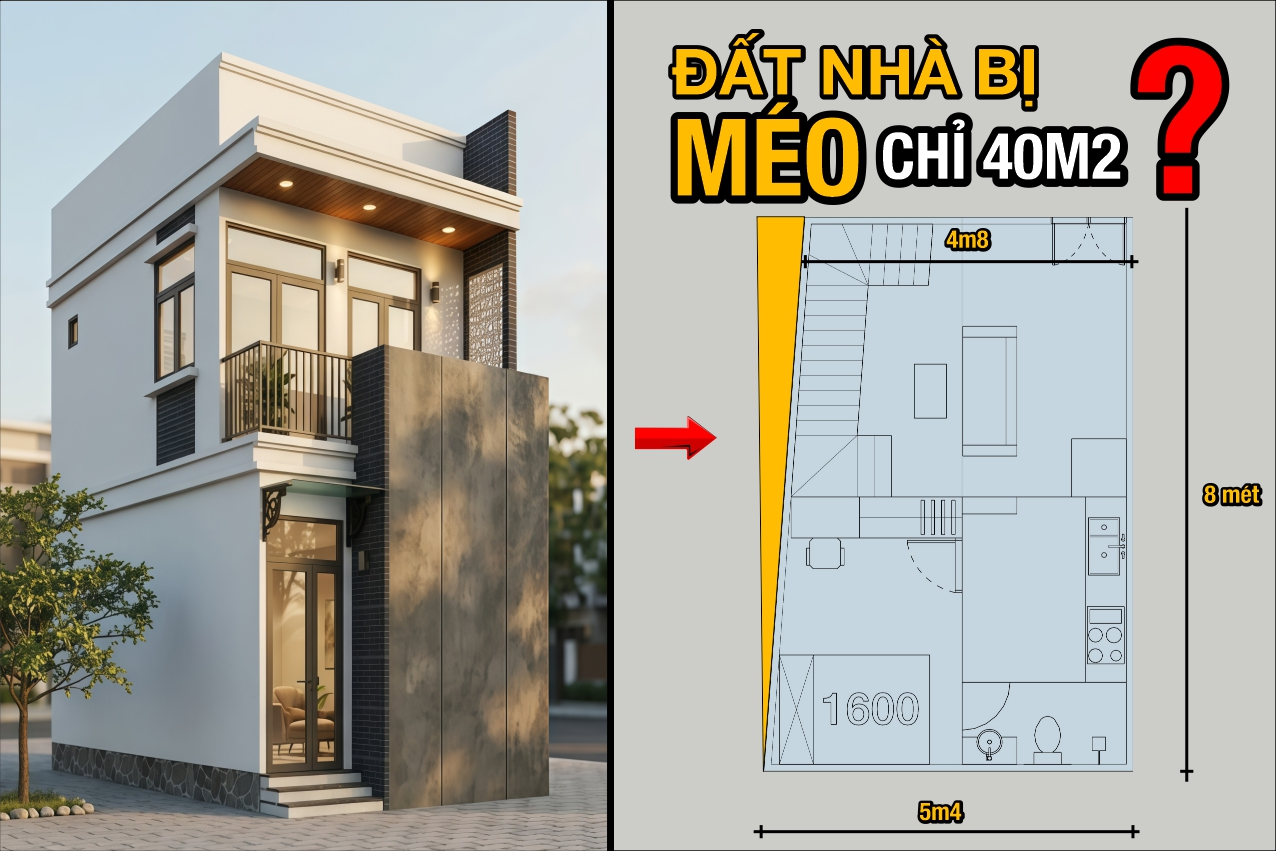 mẫu nhà phố 40m2 trên mảnh đất xéo phương án thiết kế tối ưu